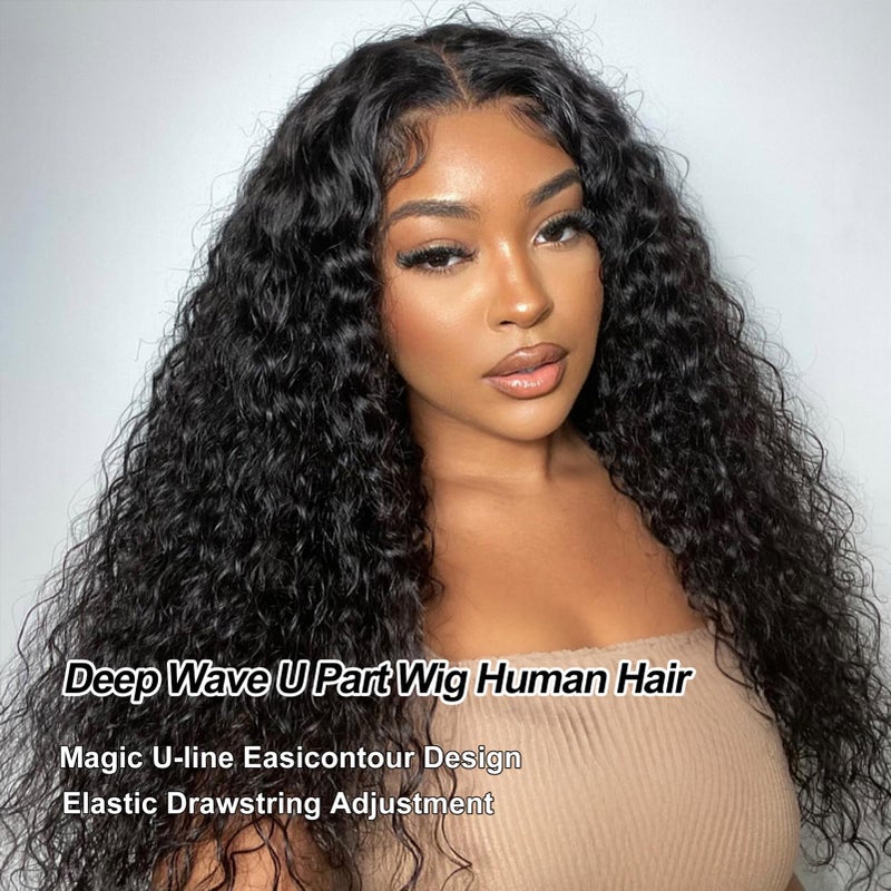 ROYAL IMPRESSION U Part Human Hair Wig Deep Wave 18 Inch 200% Density Brazilian Deep Wave U Part Wigs for Black Women 12A Full Head Clip in Half Wig Glueless No Leave Out Lace Front Wig 3X Longer Lifespan - Image 2